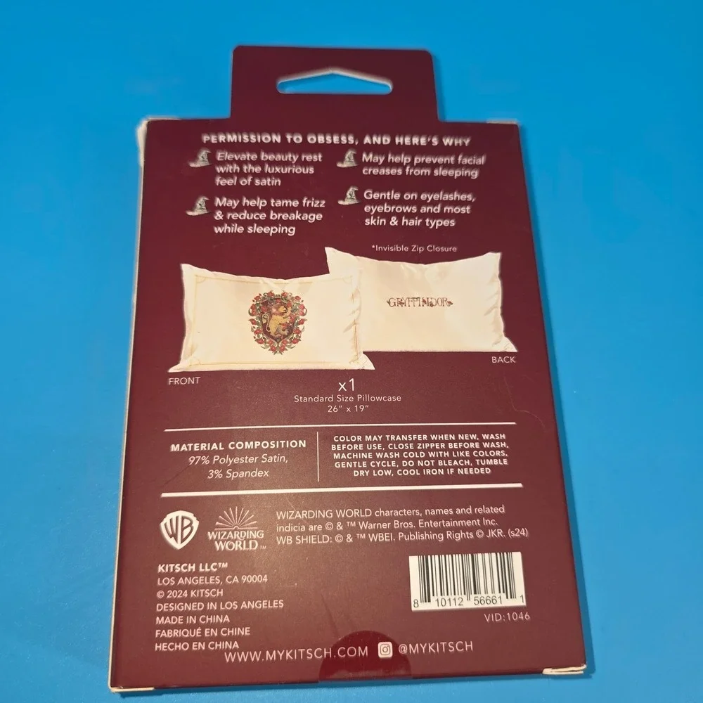 Harry Potter x Kitsch‎ Gryffindor Satin Pillowcase Standard Size Red Gold Lion